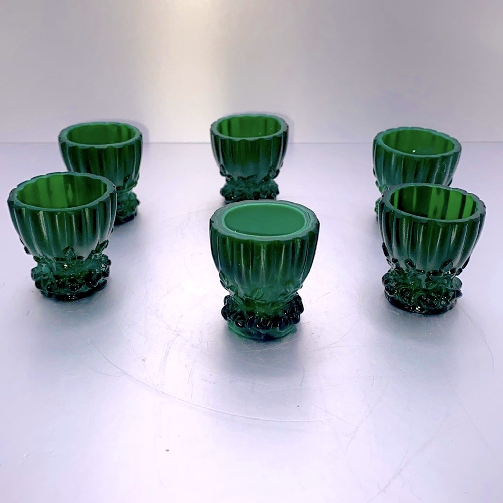 RARE 1930’s Bohemian Czech Malachite Shot Glasses (6)